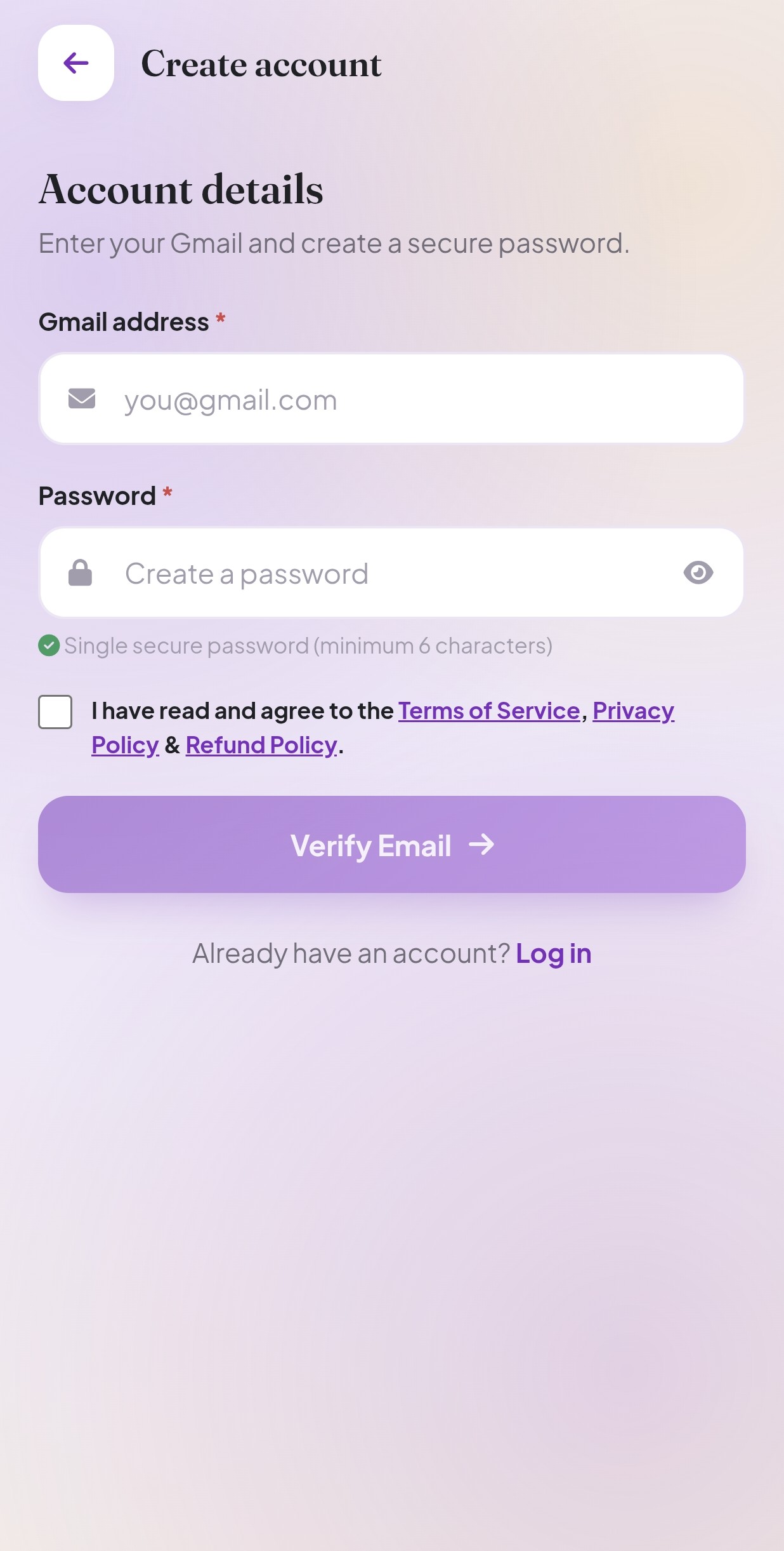Lagna Setu Screen 2 - Account Details & Password